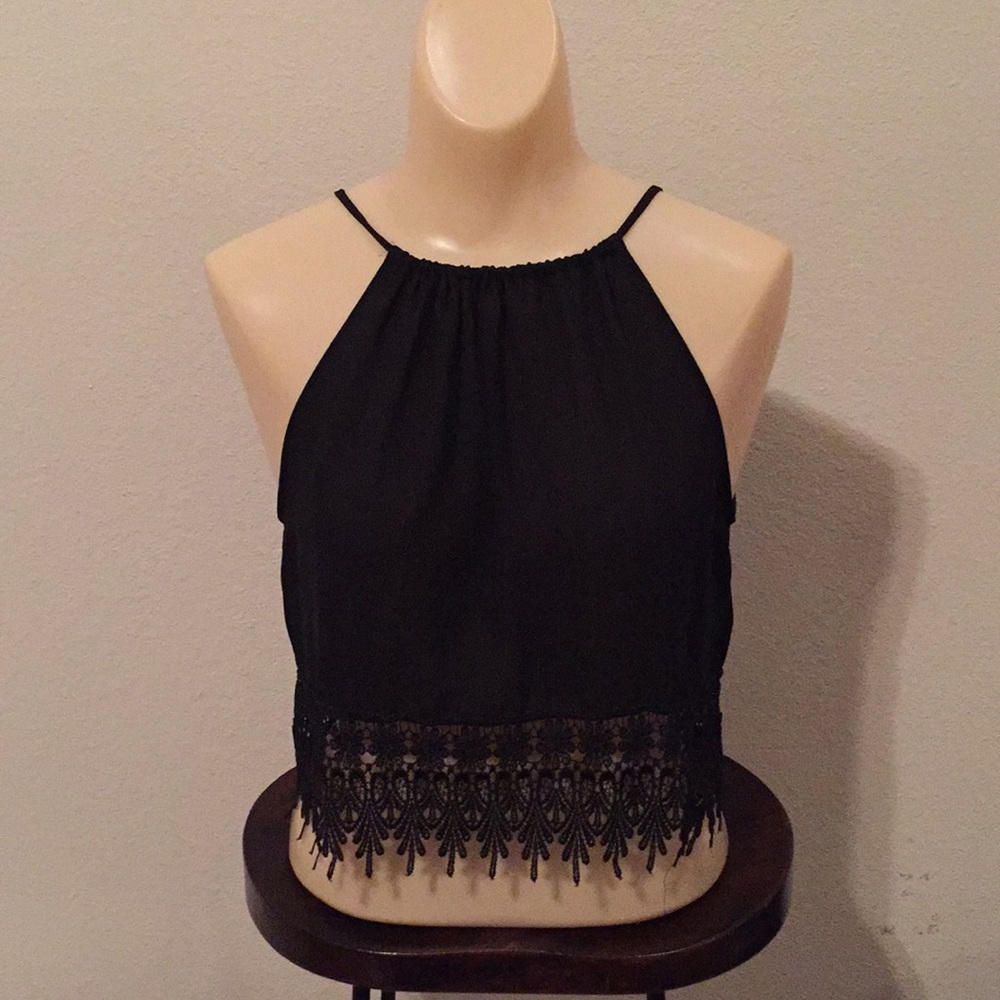 Black crop top with crochet detail